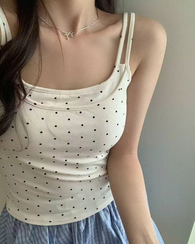 U Backless Polka Dot With Chest Pad Outer Wear Bottoming Sling
