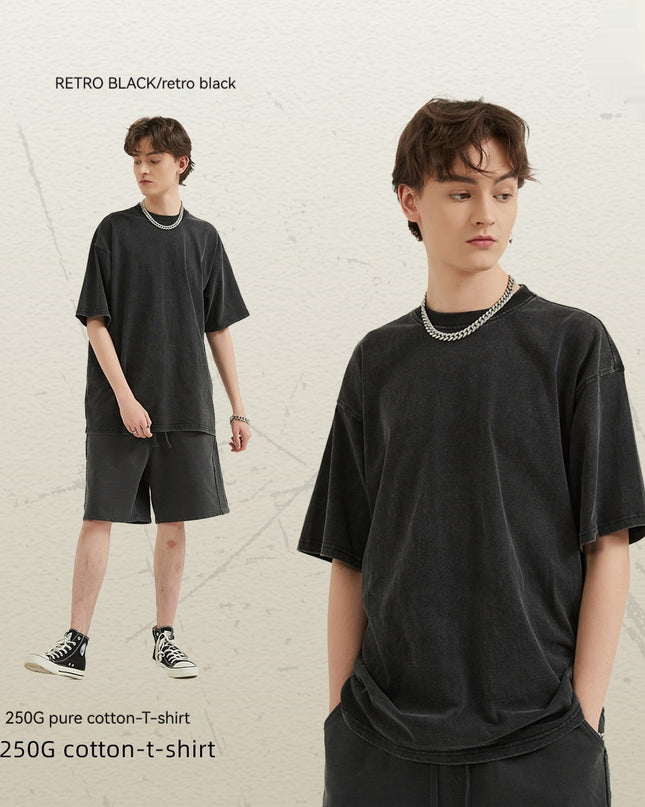 Men's Retro Washed Distressed Short Sleeve Fashion Brand