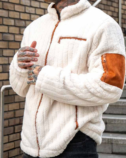 Color Collision Design Plush Jacket For Men