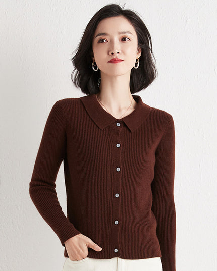 Polo Collar Slim Fit Slimming Long Sleeves Top Breasted Cardigan