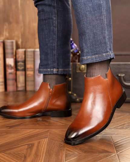 Men's British Style Casual Leather Side Zipper Martin Boots