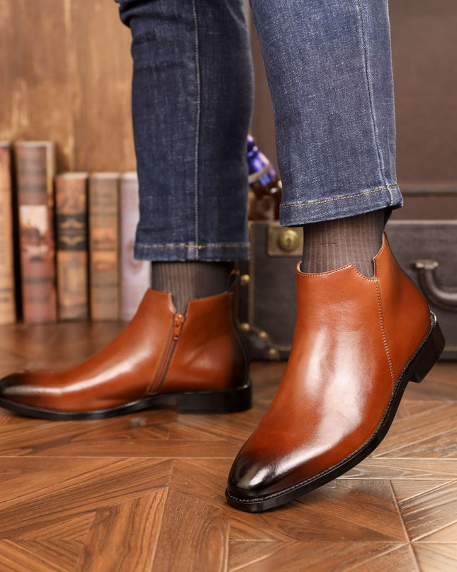 Men's British Style Casual Leather Side Zipper Martin Boots