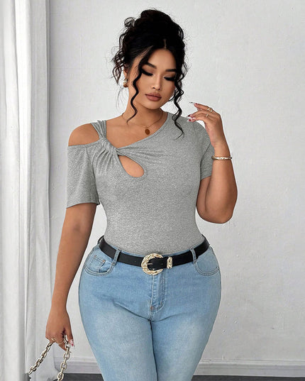 Simple Twist Design Irregular Short T-shirt