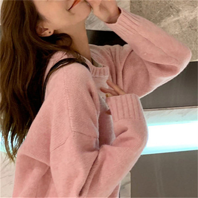 Retro Lazy Style Solid Color Pullover Soft Glutinous All-matching Sweater