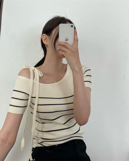 Summer Design Lace-up Pure Style Slim And Sexy Top