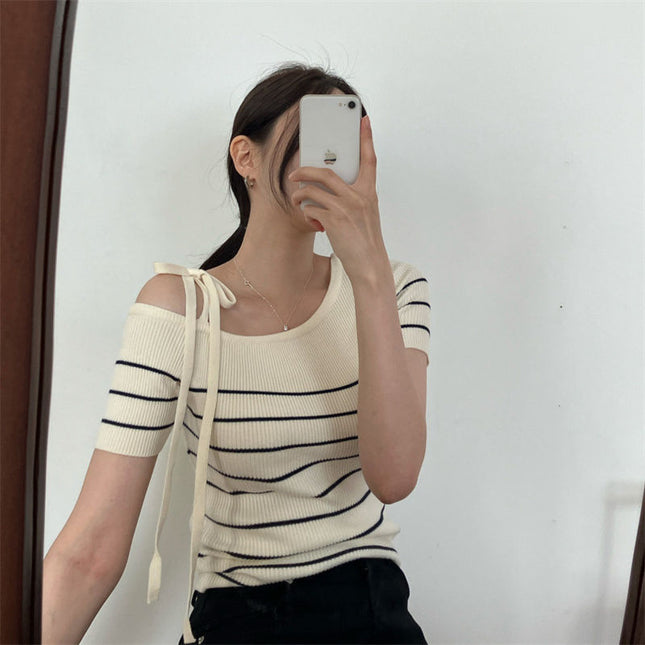 Summer Design Lace-up Pure Style Slim And Sexy Top