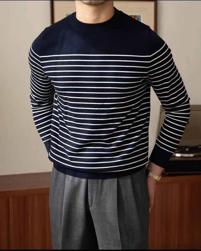 Business Commute Striped Design Contrast Color Long Sleeves Knitwear