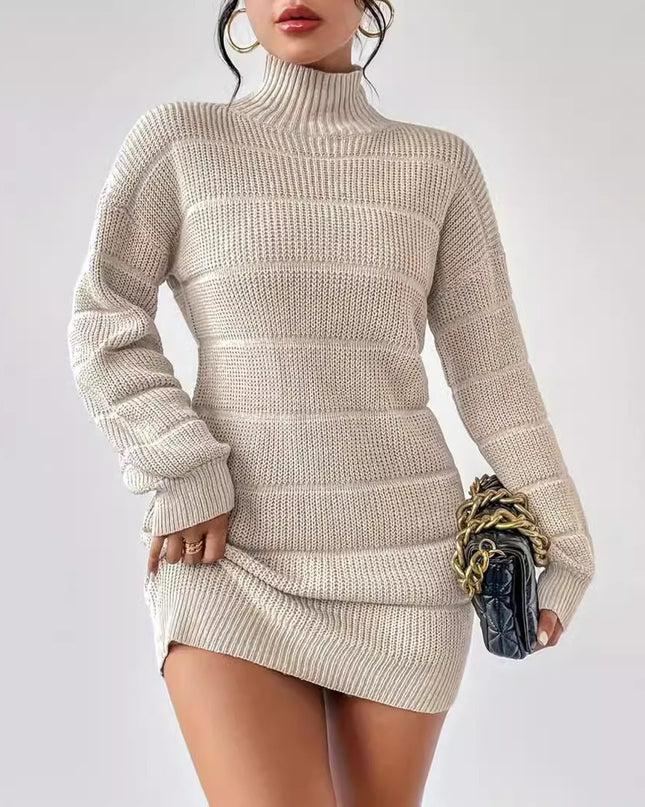 European And American Autumn And Winter Half-high Collar Knitwear Dress