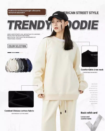 Solid Color Plus Size Round Neck Sweater Casual Pants Suit