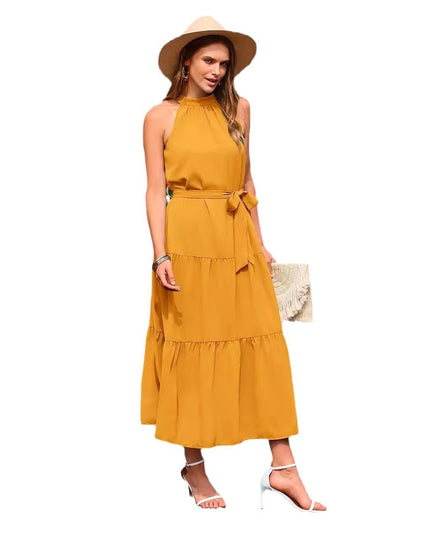 Halter Lace-up Casual Loose Stitching Dress