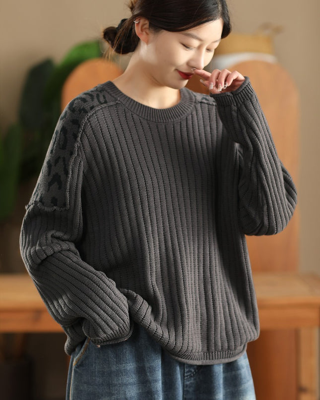 Artistic Casual Top Women's Fashionable Round Neck Cotton Pullover