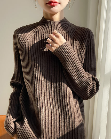 Thickened Bedford Cord Sweater Women's Autumn And Winter Half-high Collar Casual Loose Knitted Top