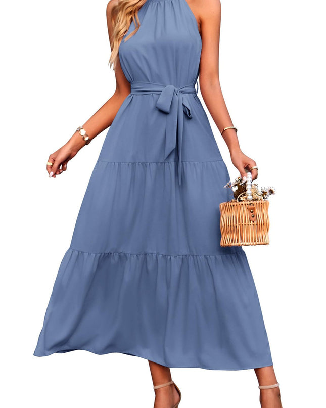 Halter Lace-up Casual Loose Stitching Dress