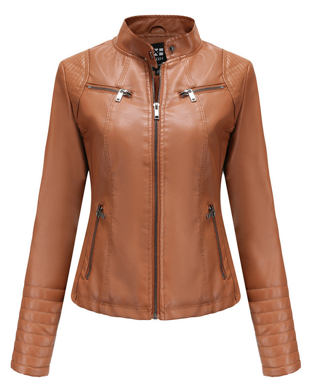 Women's Leather Thin Motorcycle Clothing Short Chic Women's Jacket