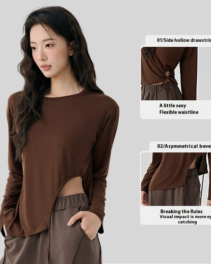 Modal Side Sexy Cutout Drawstring Loose Breathable Pilates Sports Blouse