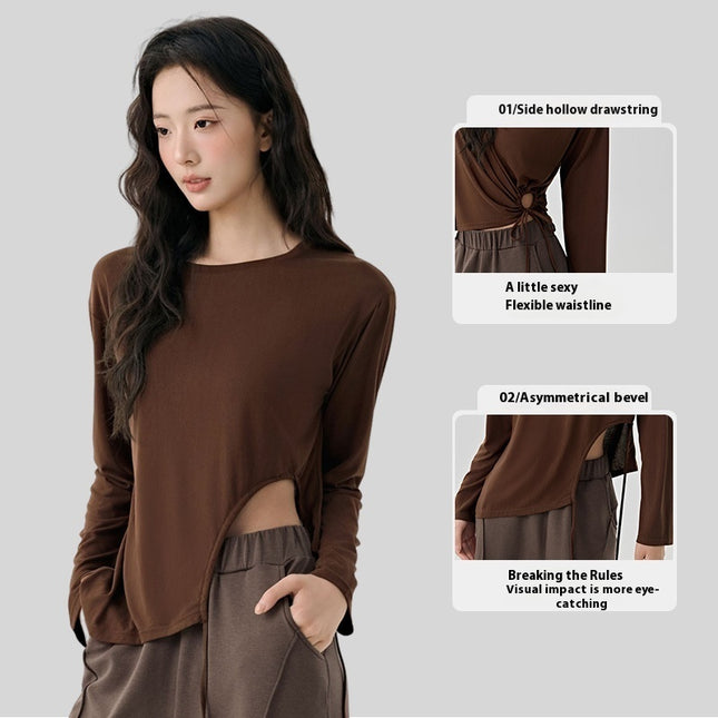 Modal Side Sexy Cutout Drawstring Loose Breathable Pilates Sports Blouse