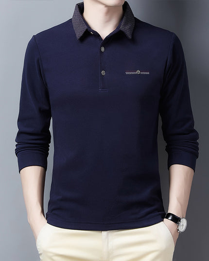 Thickened Bottoming Shirt Middle-aged Lapel De Velvet Solid Color Long-sleeved T-shirt