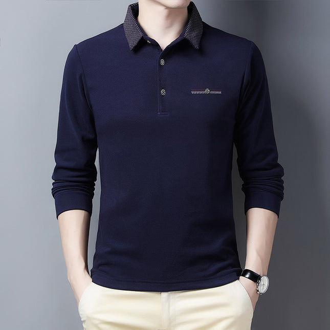 Thickened Bottoming Shirt Middle-aged Lapel De Velvet Solid Color Long-sleeved T-shirt