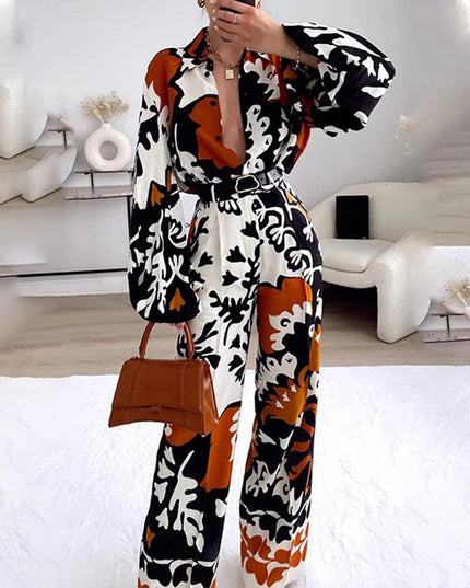 Women's Clothing Fashion Color Contrast Printed Casual Two-piece Suit