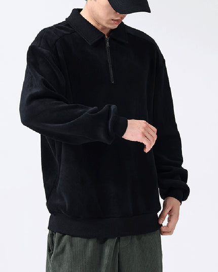 Fashion Lapel Half-zip Sweatshirt Winter Warm Fleece Long Sleeve Top Men's Clothing