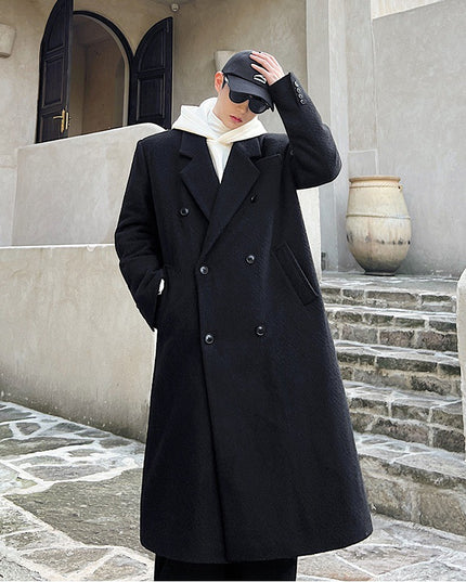 Double Breasted Temperament Woolen Coat Two Colors