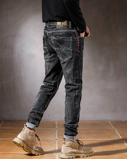 Black Ripped Long Jeans Male