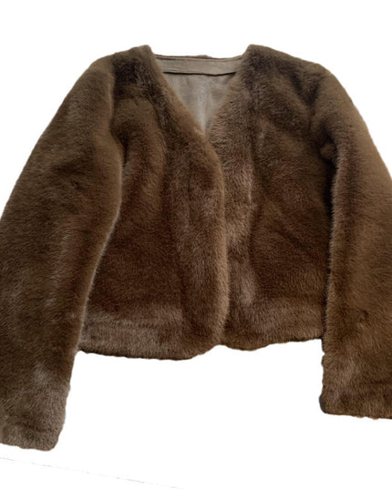 Women's Short Solid Color Eco-friendly Fur Jacket