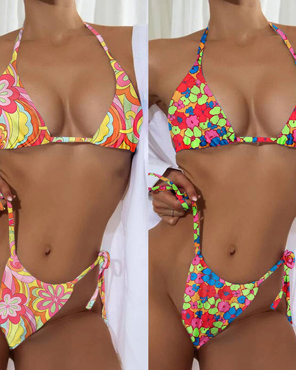 Women's New Floral Drawstring Bikini Swimsuit