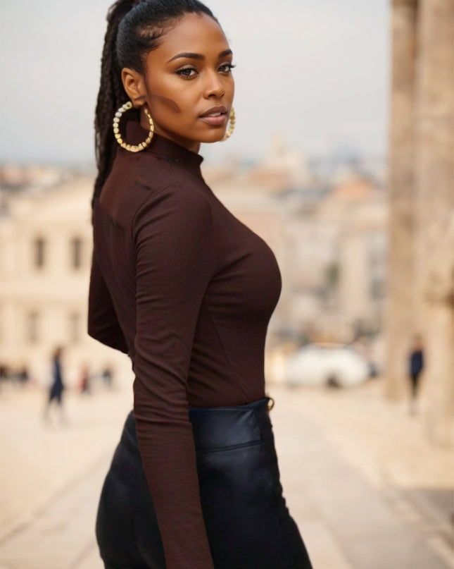 Women's Solid Color Half Turtleneck T-shirt