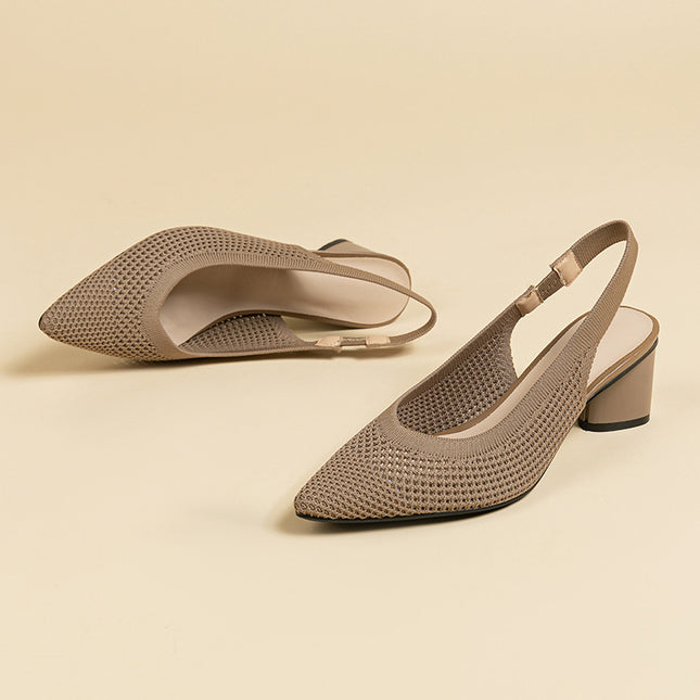 Hollow-out Knitted Closed Toe Back Empty Strap Sandals Pointed Toe