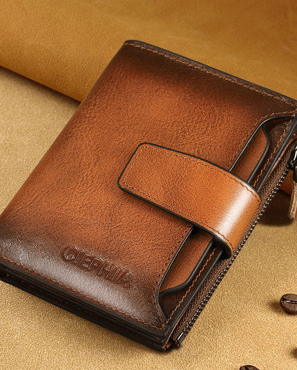 Men's Leather Wallet Multi-function Anti-theft Zipper Coin Purse