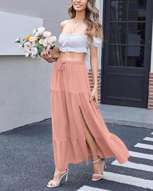 Women's Bohemian Solid Color Side Slit Skirt