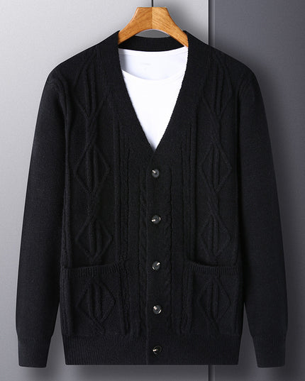 Knitted Cardigan Rhombus Loose Casual Sweater Coat Men