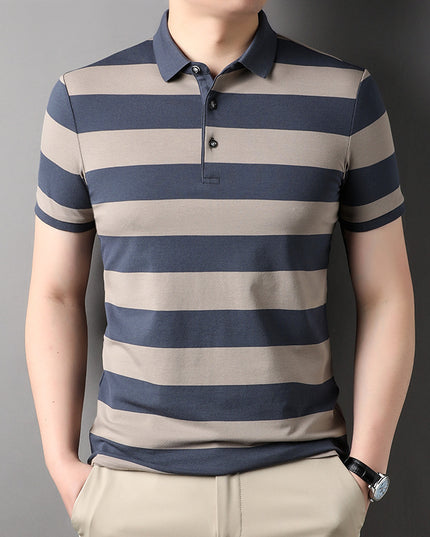 Men's Polo Shirt Short-sleeved Lapel T-shirt 2024 Striped Business Casual Lead Basic All-matching