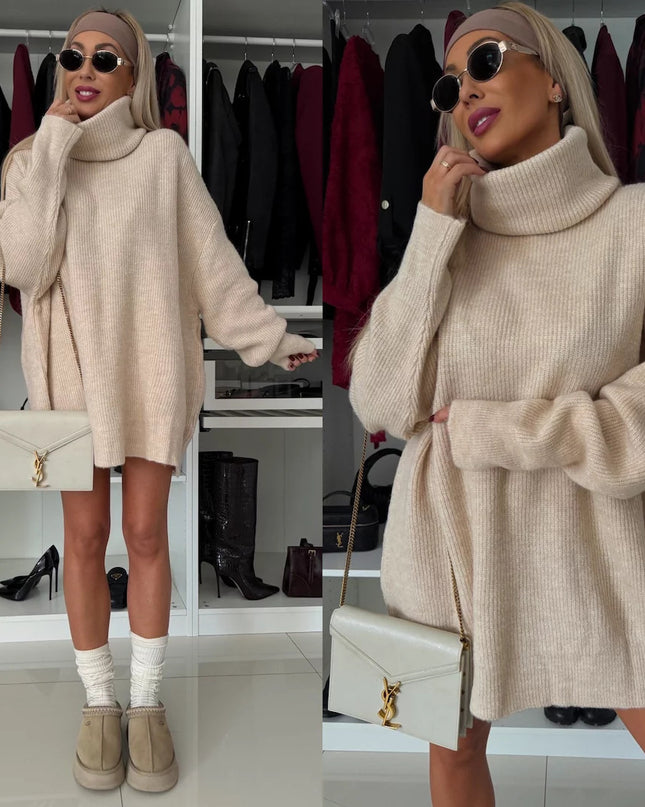 Women's Turtleneck Long Sleeve Knitted Long Sweater