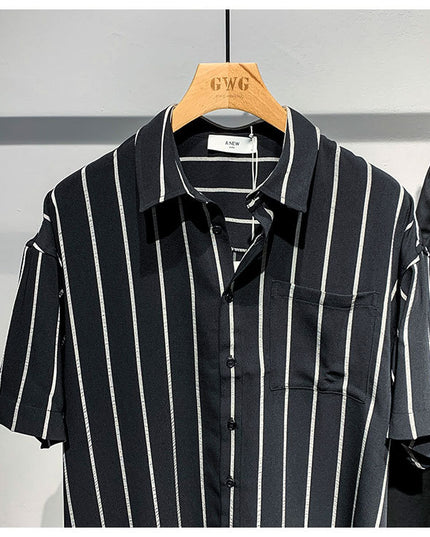 Men's Loose Comfortable Striped Short-sleeved Shirt