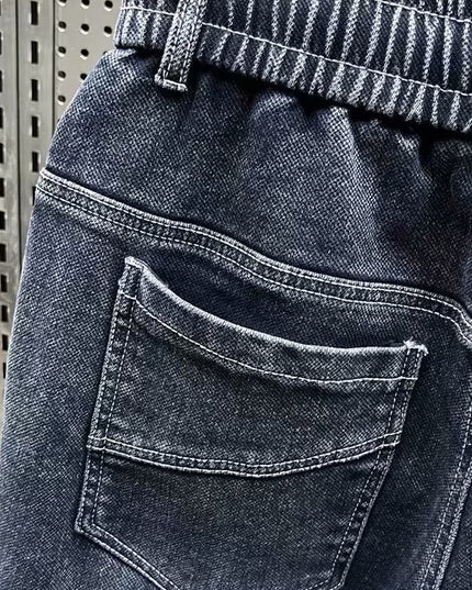 Fleece Padded Jeans Washed Loose Elastic