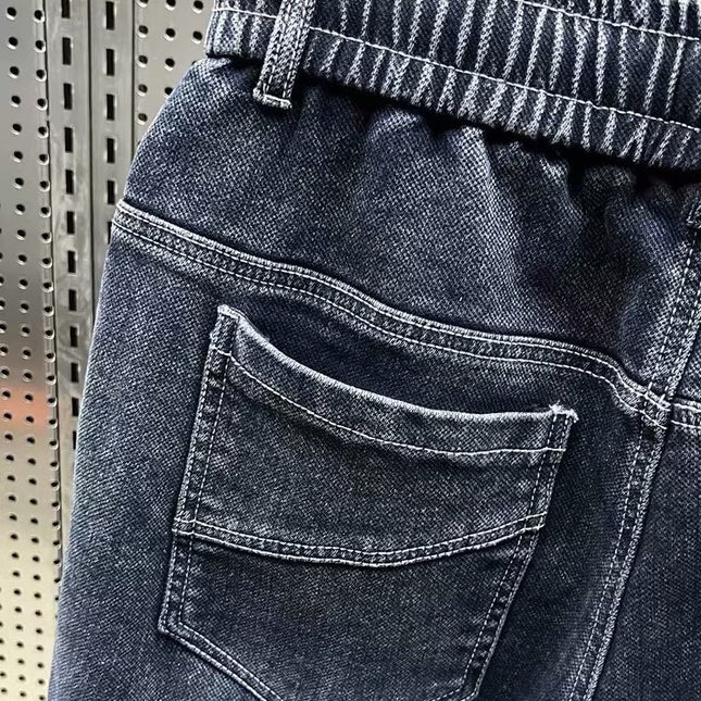 Fleece Padded Jeans Washed Loose Elastic