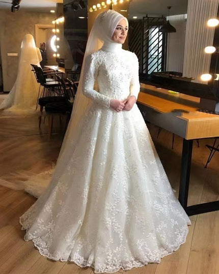 Long Sleeve White Dignified Wedding Dress