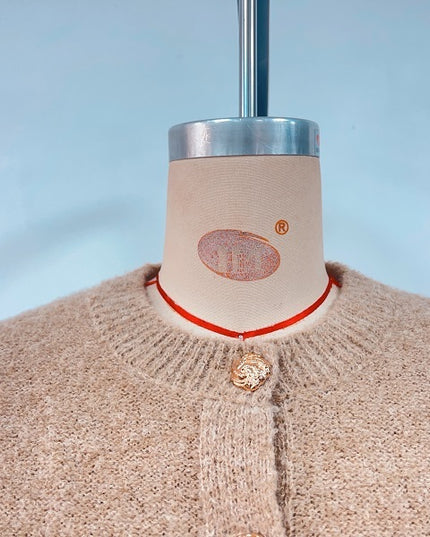 Round Neck Button Solid Color Sweater Knitwear