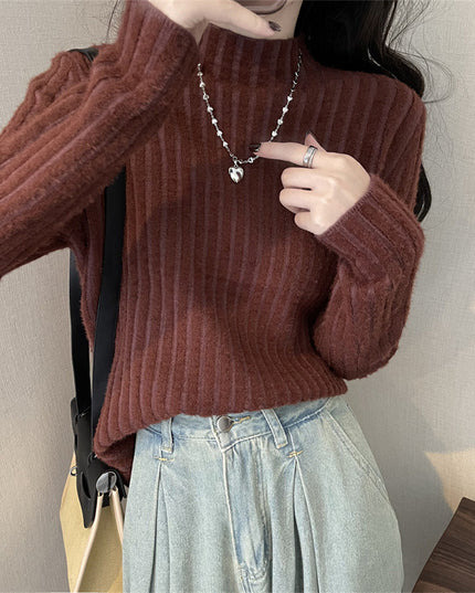 High-grade Fleece-lined Half-high Collar Knitted Bottoming Shirt Inner Wear Sweater