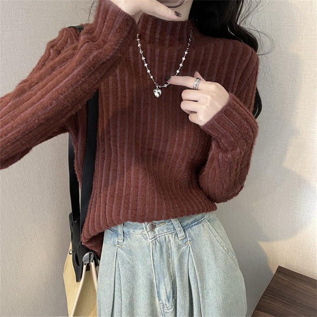High-grade Fleece-lined Half-high Collar Knitted Bottoming Shirt Inner Wear Sweater