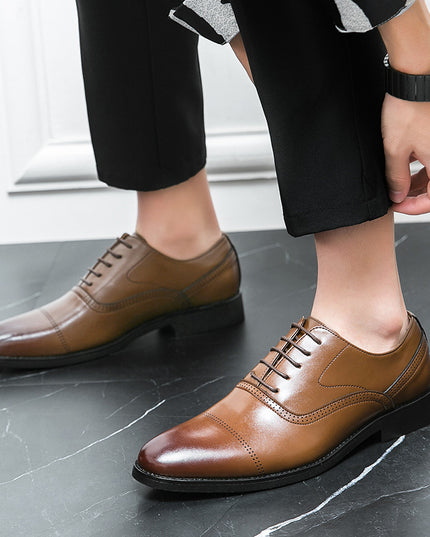 Business Leather Shoes Men's Formal Wear Oxford Pure Color Tied