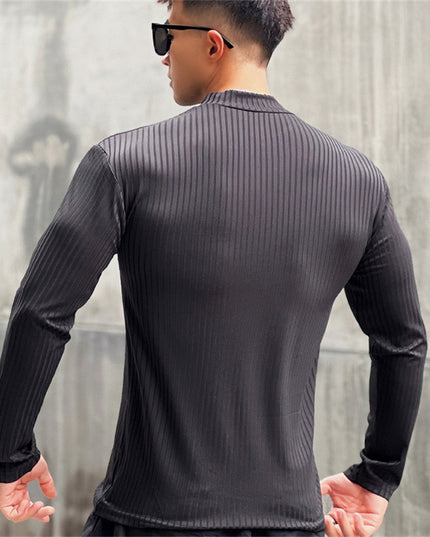 Men's Solid Color Striped Fitness Long Sleeve