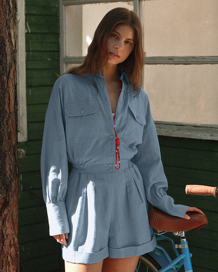 Spring And Summer New Slim Fit Slimming Nipped Waist Shorts Jumpsuit For Women