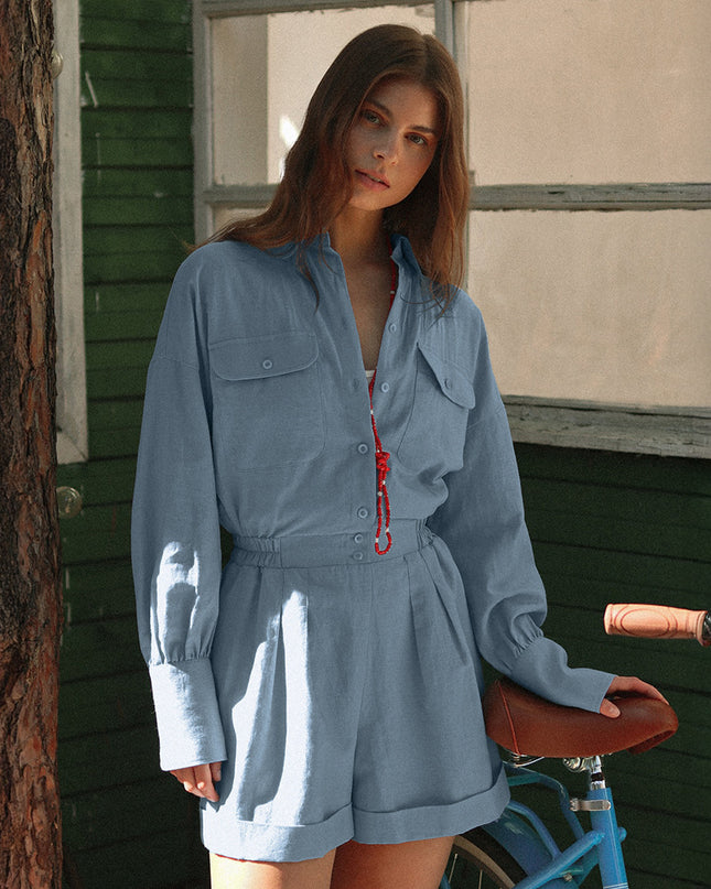 Spring And Summer New Slim Fit Slimming Nipped Waist Shorts Jumpsuit For Women