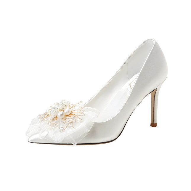 Sweet Bow Bridal Shoes White Wedding Dress