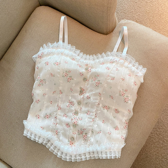Sweet Lace Floral Small Sling Beauty Back Vest