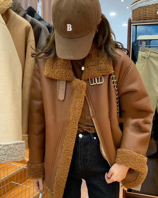 Lamb Fur Integrated Biker Leather Jacket
