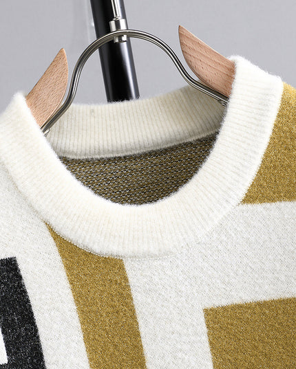 Men's Letter Jacquard Round Neck Loose Casual Sweater